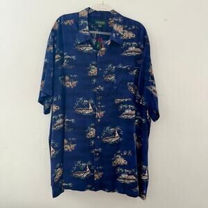 David Taylor Collection Hawaiian Short Sleeve Button Shirt Tropical Blue XXL NWT